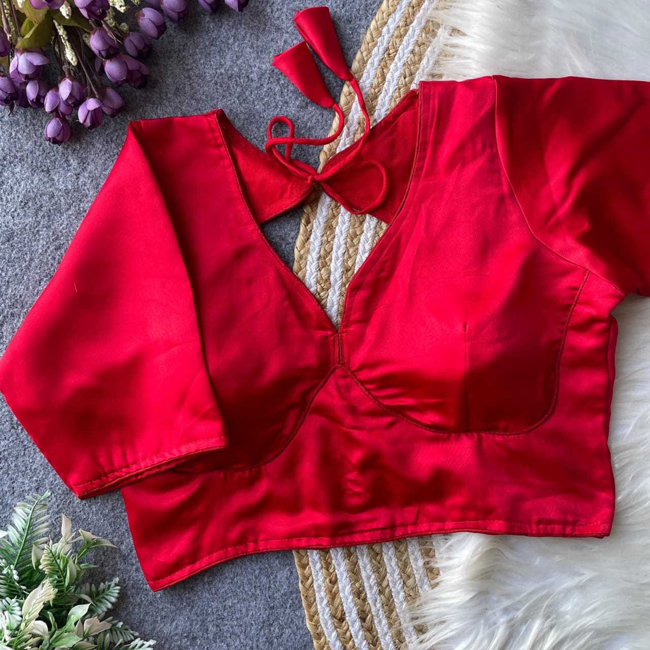 Ynf Malay Satin Silk KESH411 MALAI Readymade Blouses Wholesale V-Neck Blouses Printed Blouse Designer Blouse Manufacturer- Kapda Export