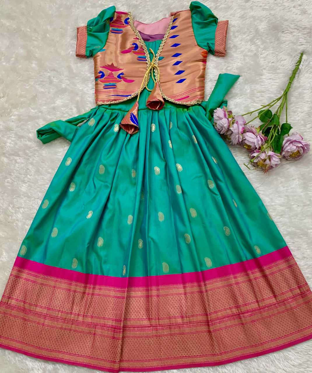Ynf Paithani Silk KESH685 124 Kids Wear Festive Collections Wholesale Kids Gown Kids Ethnic Gowns Kids Silk Dress Manufacturer- Kapda Export