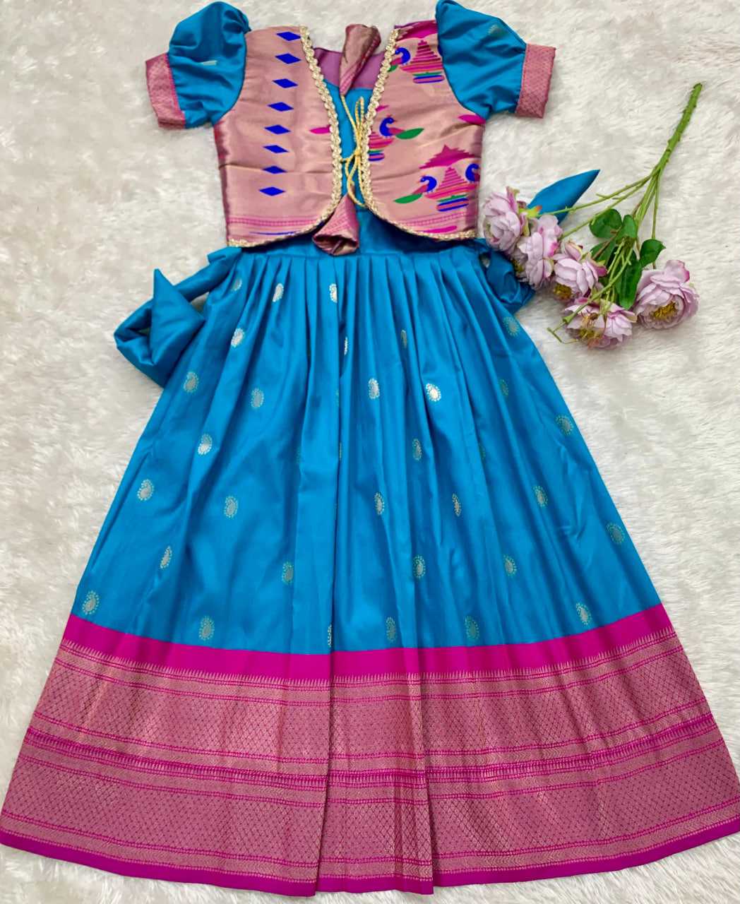 Ynf Paithani Silk KESH685 124 Kids Wear Festive Collections Wholesale Kids Gown Kids Ethnic Gowns Kids Silk Dress Manufacturer- Kapda Export