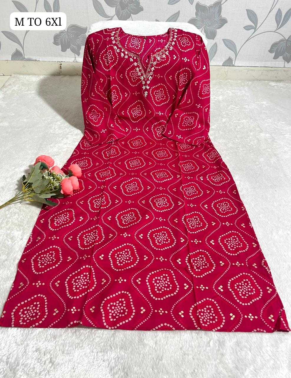 Ynf Rayon Bandhni KESH720 Handwork Kurti Wholesale Designer Kurtis Printed Kurtis Bandhani Kurtis Manufacturer- Kapda Export