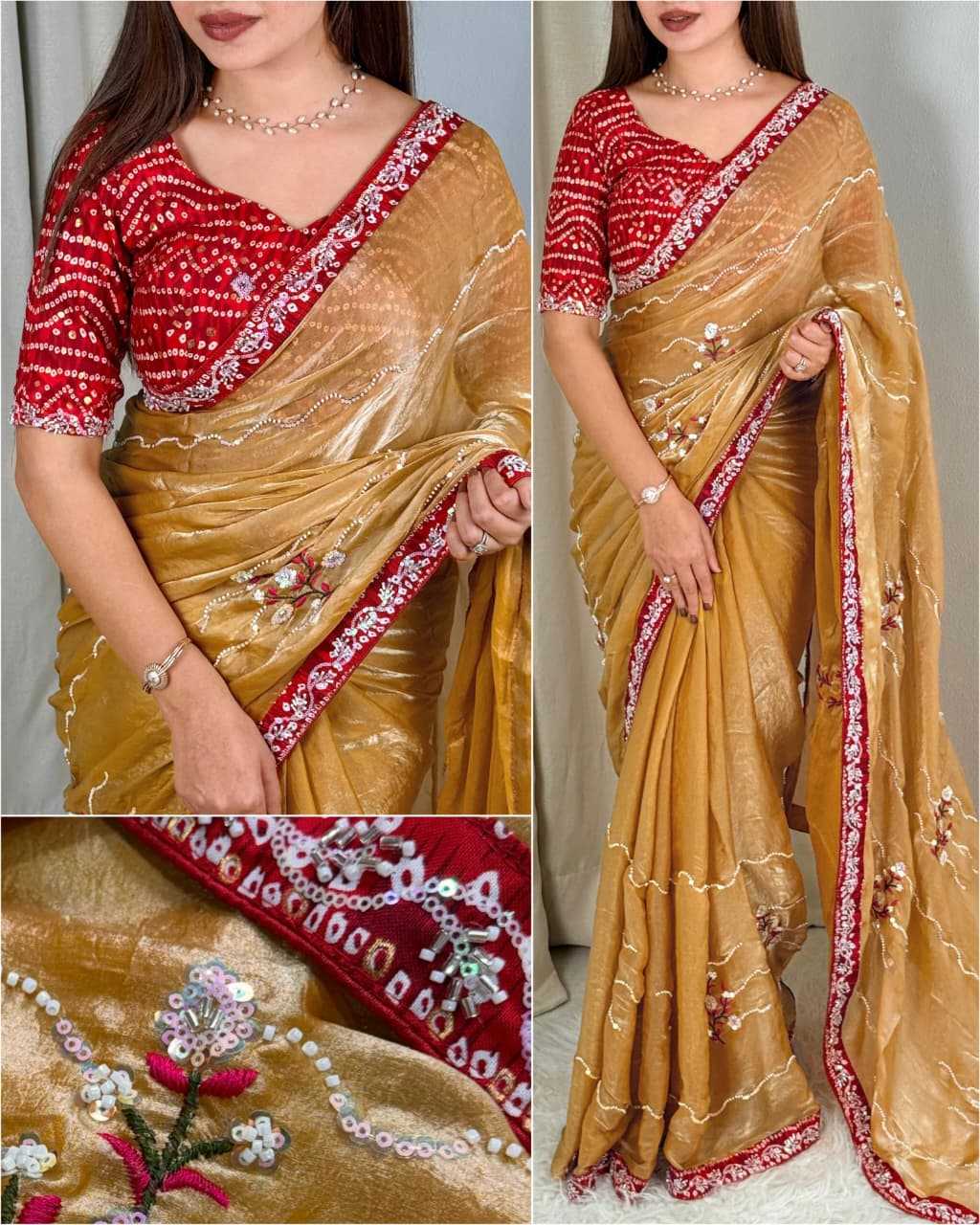 Ynf Satin KESH501 Aishwarya Sarees Wholesale Embroidered Sarees Bandhani Sarees Satin Sarees Manufacturer- Kapda Export
