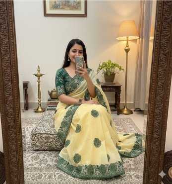 Ynf Soft Cotton KESH549 MALI Sarees Wholesale Embroidered Sarees Cotton Sarees Kora Sarees Manufacturer- Kapda Export