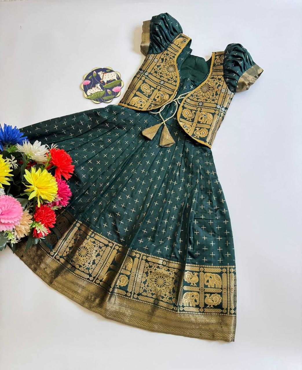 Ynf Soft Dola RIN235 Golden Kids Wear Wholesale Kids Gown Kids Festive Wear Kids Party Wear Ethnic Manufacturer- Kapda Export