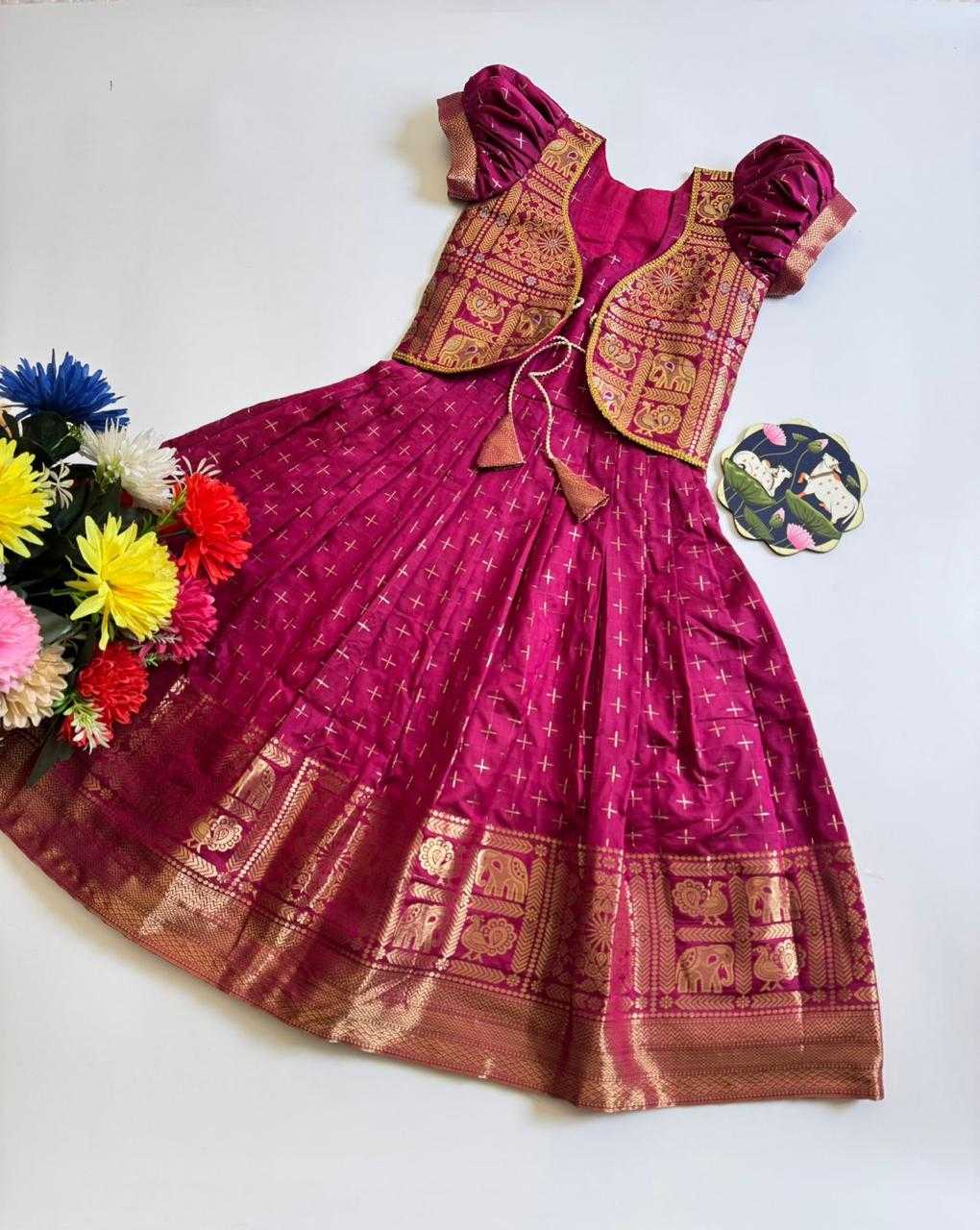 Ynf Soft Dola RIN235 Golden Kids Wear Wholesale Kids Gown Kids Festive Wear Kids Party Wear Ethnic Manufacturer- Kapda Export