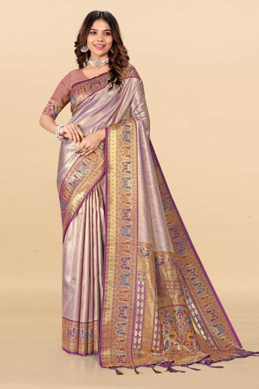 Ynf Tissue Silk KESH583 PALLAVI Silk Sarees Wholesale Paithani Sarees Soft Silk Sarees Silk Sarees With Contrast Pallu Manufacturer- Kapda Export