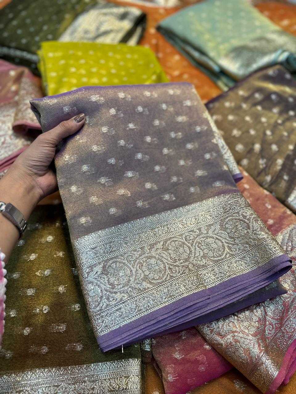 Ynf Viscos Chifon KESH671 Butti Sarees Wholesale Party Wear Sarees Tissue Silk Saree Viscose Saree Manufacturer- Kapda Export