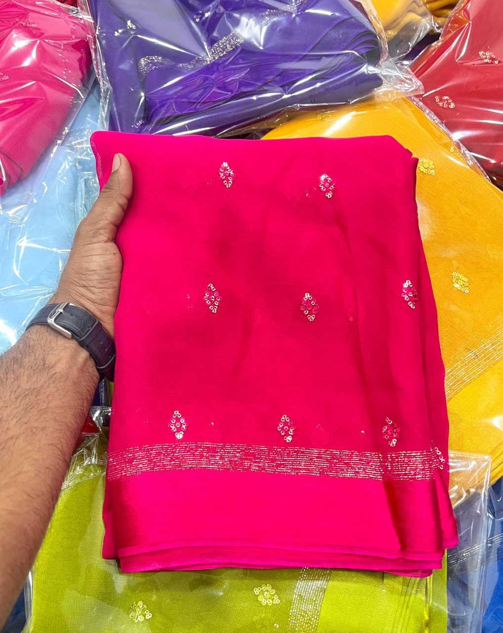 Ynf Viscouse Crushed Georgette KESH691 137 Sarees Festive Collections Wholesale Georgette Sarees Sequin Sarees Viscose Saree Manufacturer- Kapda Export