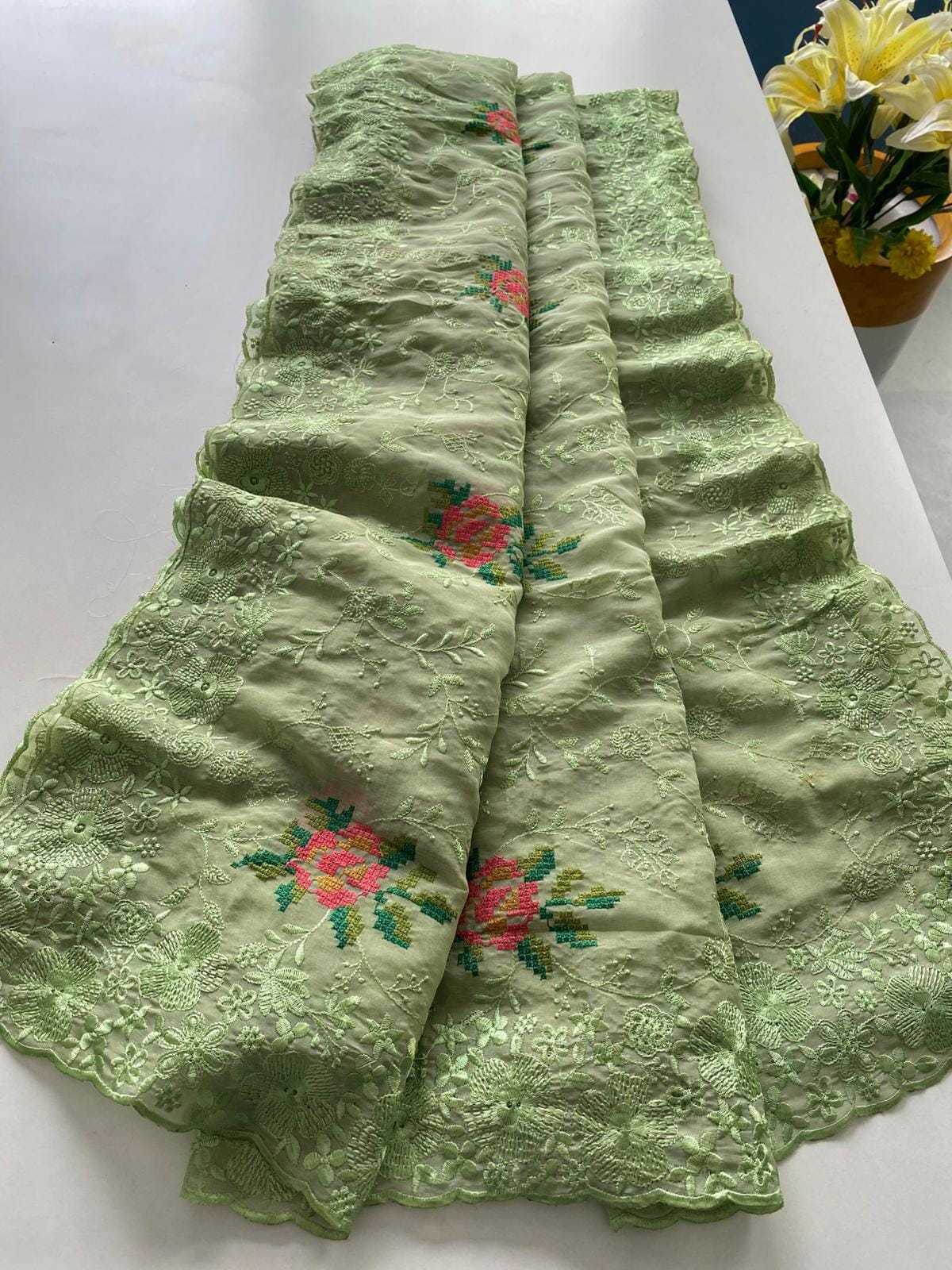 Ynf Chiffon KESH249 Ankita Sarees Wholesale Chiffon Sarees Embroidered Sarees Zari Border Sarees Manufacturer- Kapda Export