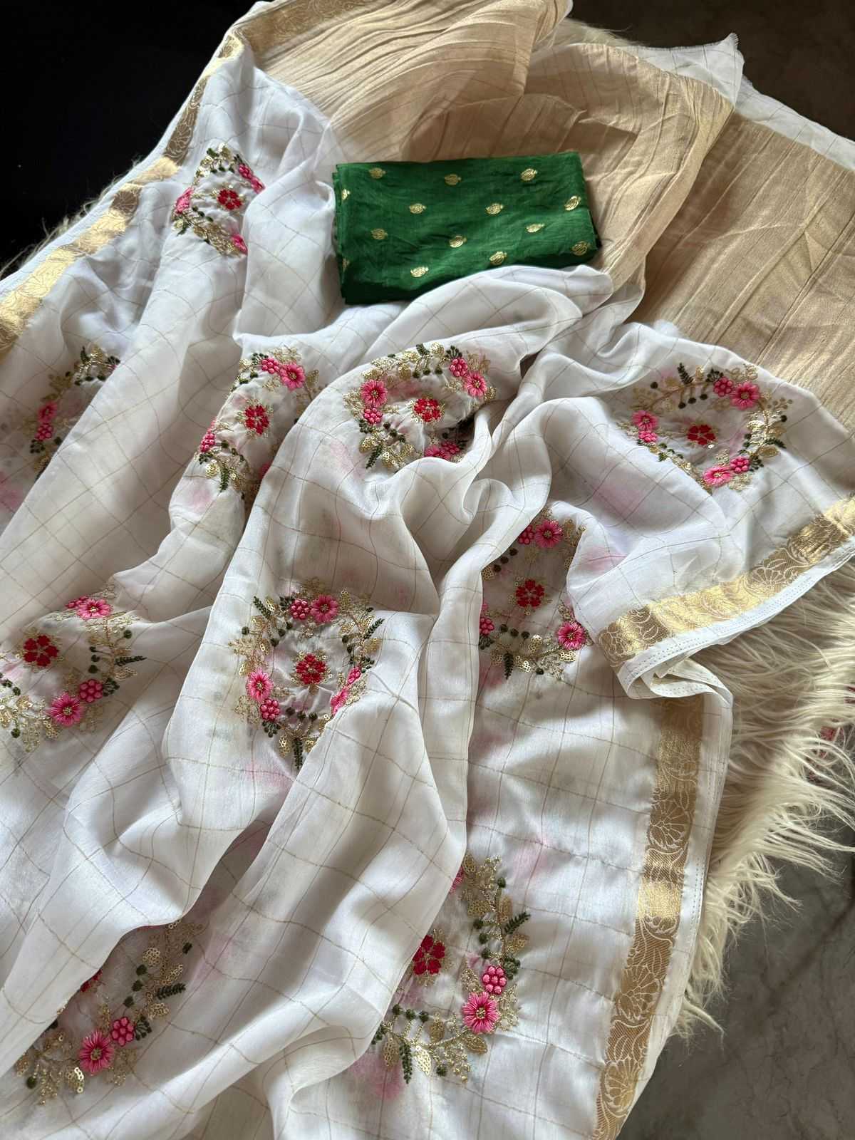 Ynf Chinon KESH676 103 Sarees Festive Collections Wholesale Embroidered Sarees Viscose Saree Sarees With Blouse Manufacturer- Kapda Export