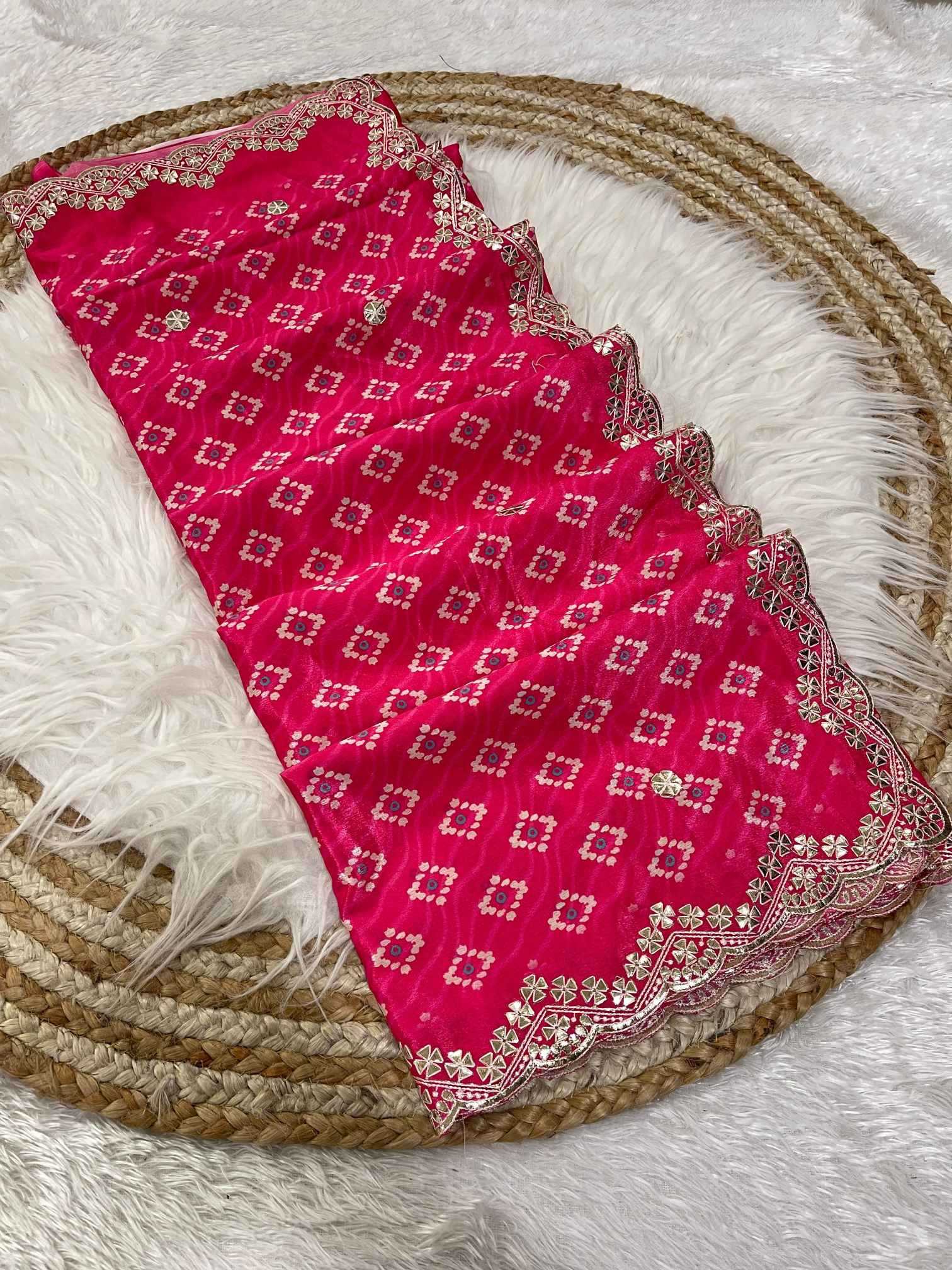 Ynf Chinon KESH725 Aatikaana Sarees Wholesale Designer Sarees Gota Patti Sarees Bandhani Sarees Manufacturer- Kapda Export