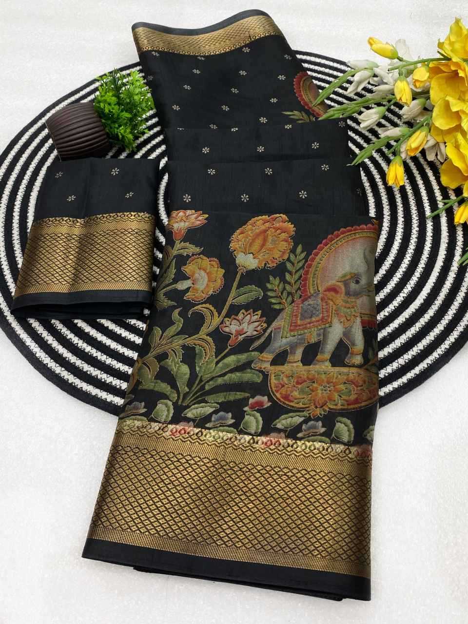 Ynf Cotton KESH554 GAJ Sarees Wholesale Ajrakh Sarees Kalamkari Sarees Zari Border Sarees Manufacturer- Kapda Export