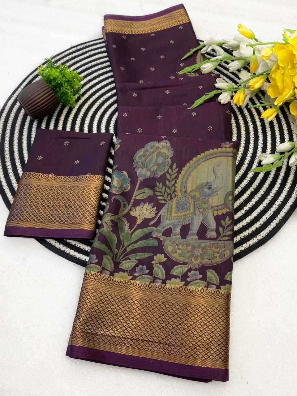 Ynf Cotton KESH554 GAJ Sarees Wholesale Ajrakh Sarees Kalamkari Sarees Zari Border Sarees Manufacturer- Kapda Export