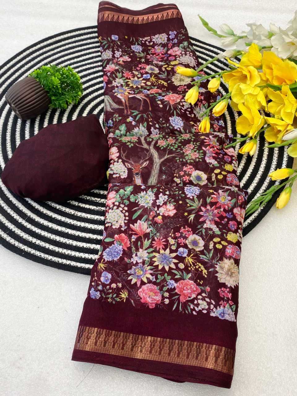 Ynf Cotton KESH554 HIRAN Sarees Wholesale Ajrakh Sarees Kalamkari Sarees Zari Border Sarees Manufacturer- Kapda Export