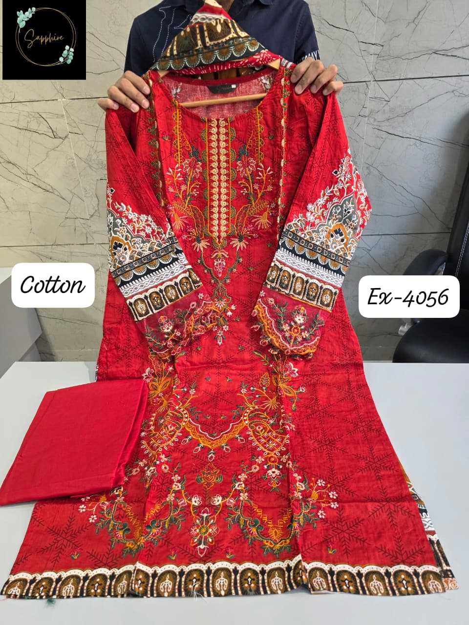 Ynf Cotton KESH677 EX-4056 Suits & Dresses Wholesale Embroidery Suits Cotton Suits Party wear suits Manufacturer- Kapda Export