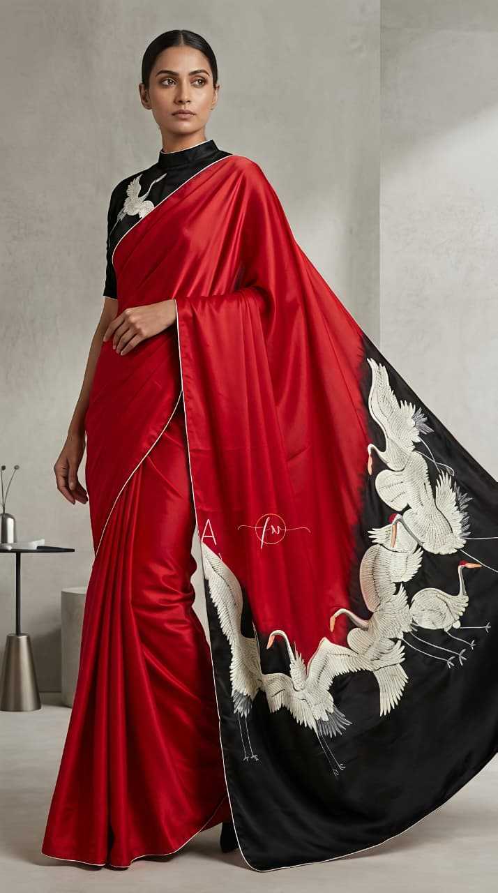 Ynf Crepe Silk KESH673 FLYING SWAN Silk Sarees Wholesale Printed Silk Saree Party Wear Silk Sarees Designer Silk Sarees Manufacturer- Kapda Export