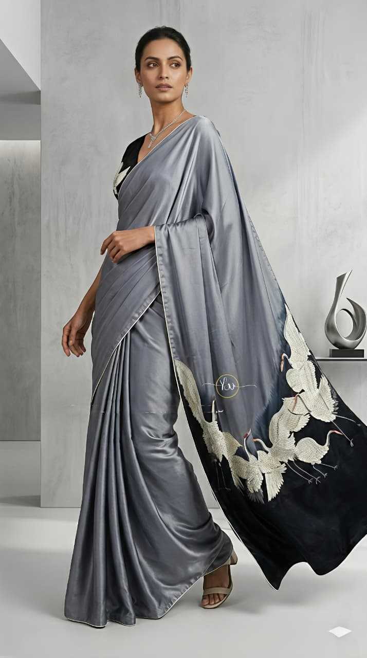 Ynf Crepe Silk KESH673 FLYING SWAN Silk Sarees Wholesale Printed Silk Saree Party Wear Silk Sarees Designer Silk Sarees Manufacturer- Kapda Export