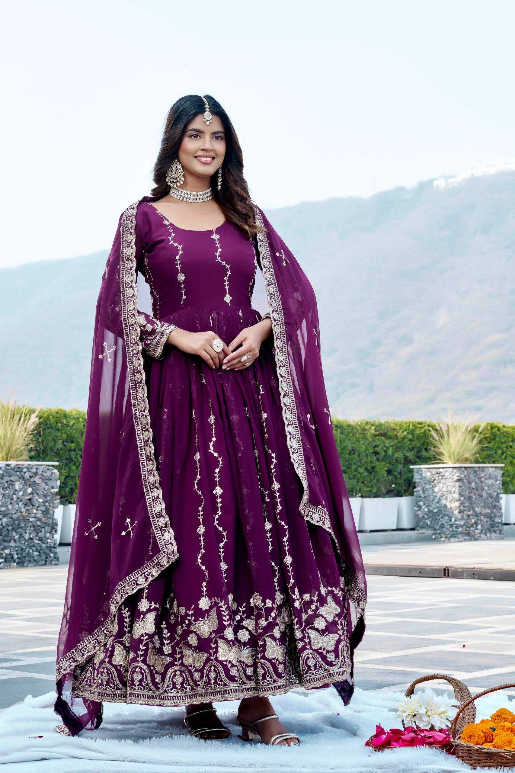 Ynf Faux Georgette KESH498 167 Gowns Wholesale Embroidery Gowns Wedding Gown Sequin Gowns Manufacturer- Kapda Export