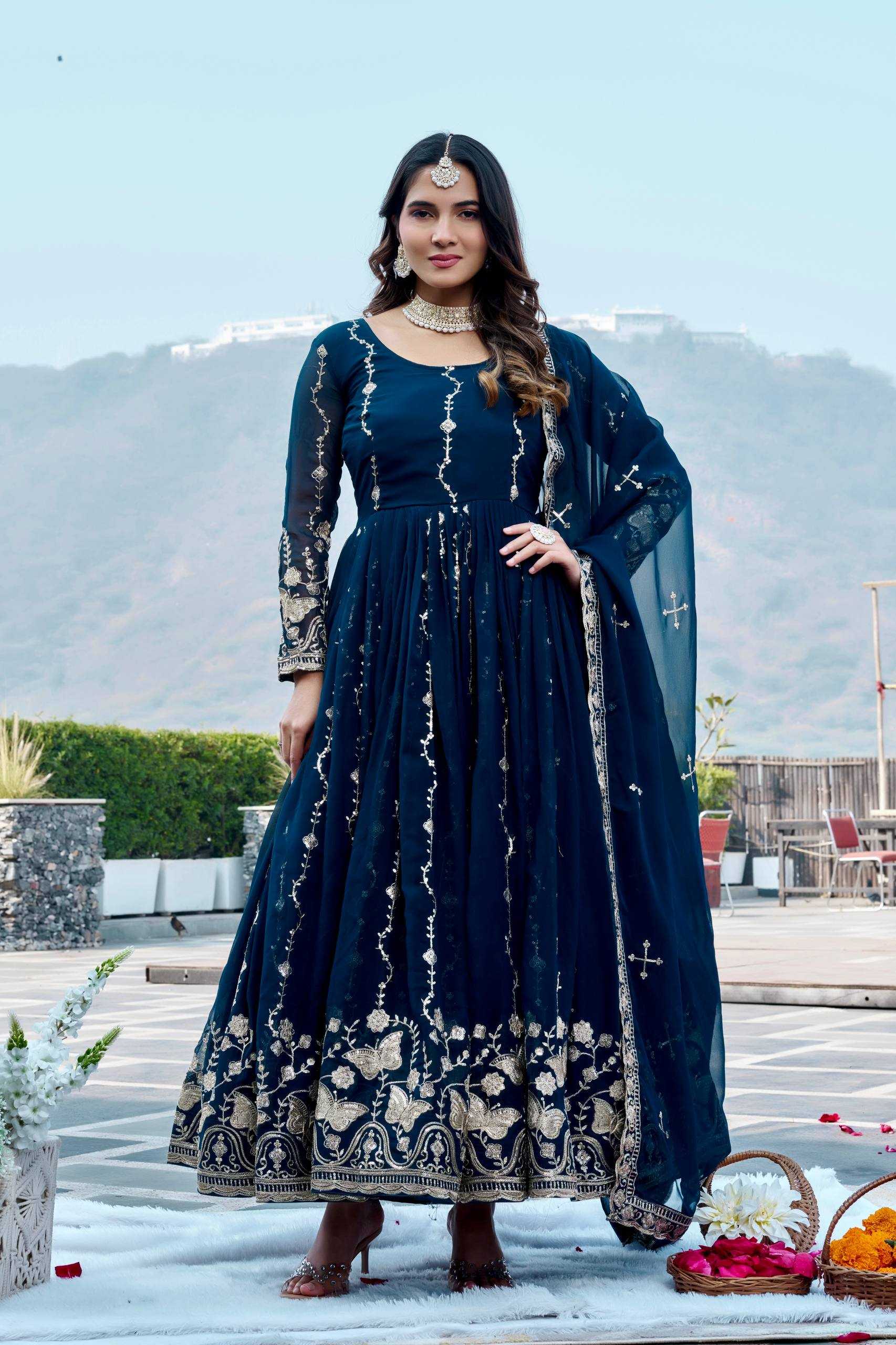 Ynf Faux Georgette KESH498 167 Gowns Wholesale Embroidery Gowns Wedding Gown Sequin Gowns Manufacturer- Kapda Export