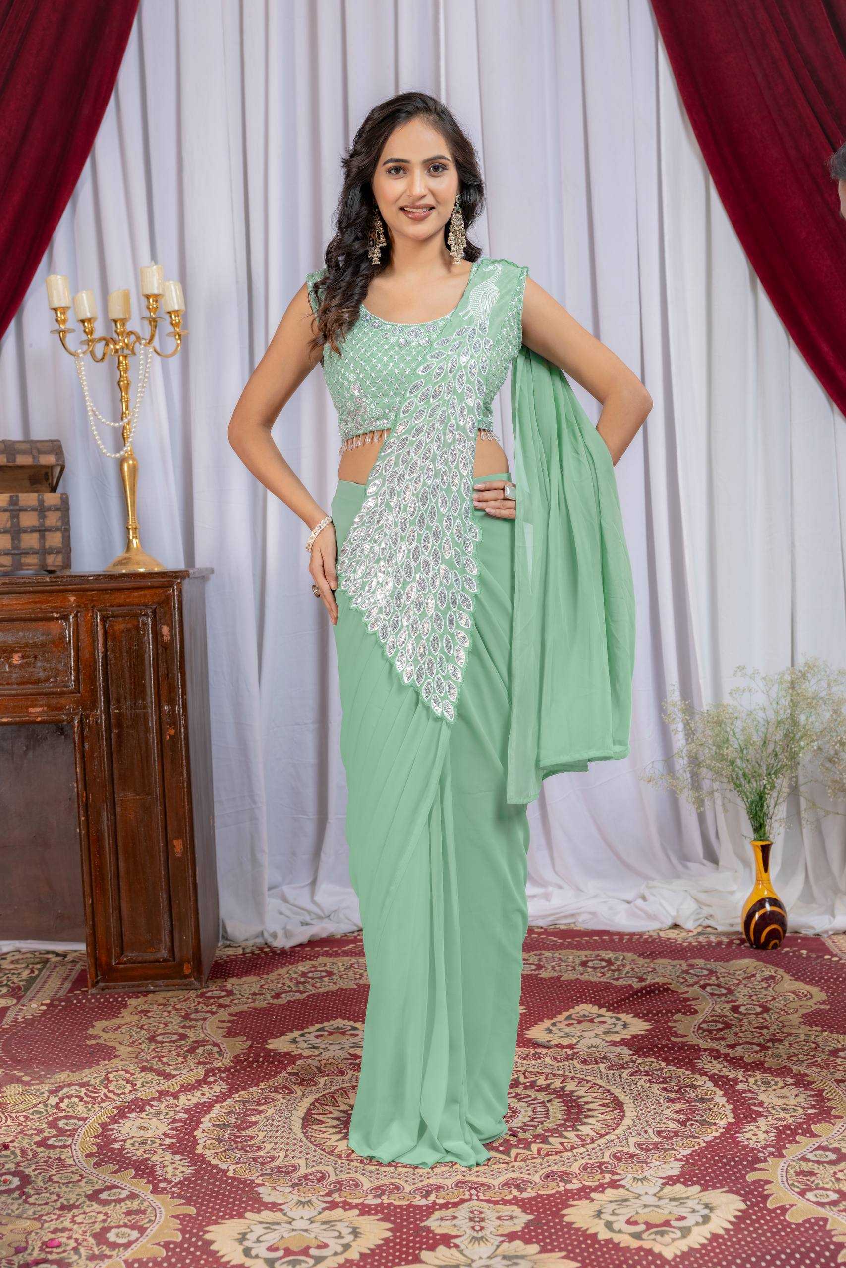 Ynf Faux Georgette RIN215 1165 Sarees Wholesale Designer Sarees Ready To Wear Sarees Embroidered Sarees Manufacturer- Kapda Export