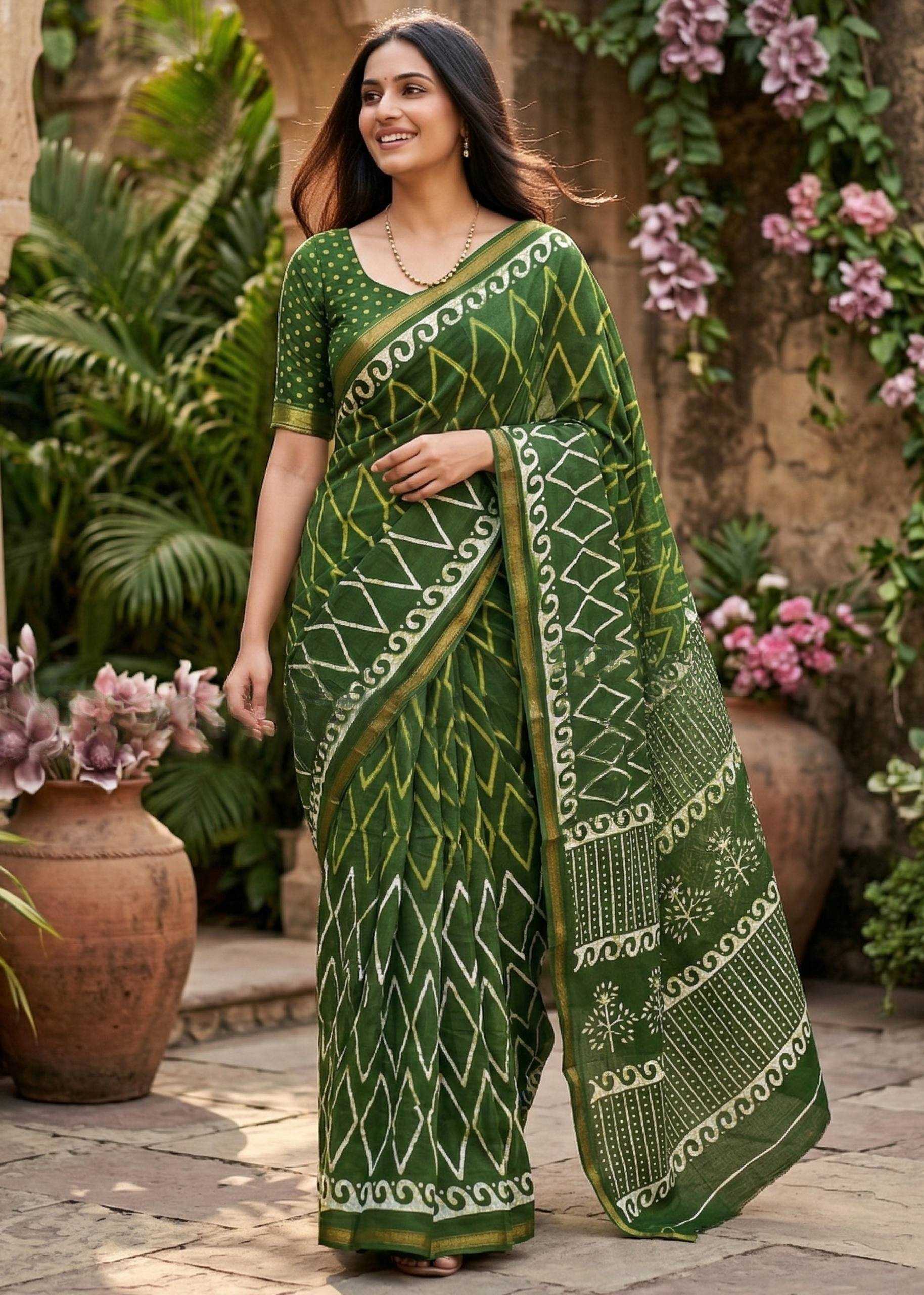 Ynf Heavy Maslin Cotton RIN229 Print Sarees Wholesale Printed Sarees Zari Border Sarees Cotton Sarees Manufacturer- Kapda Export