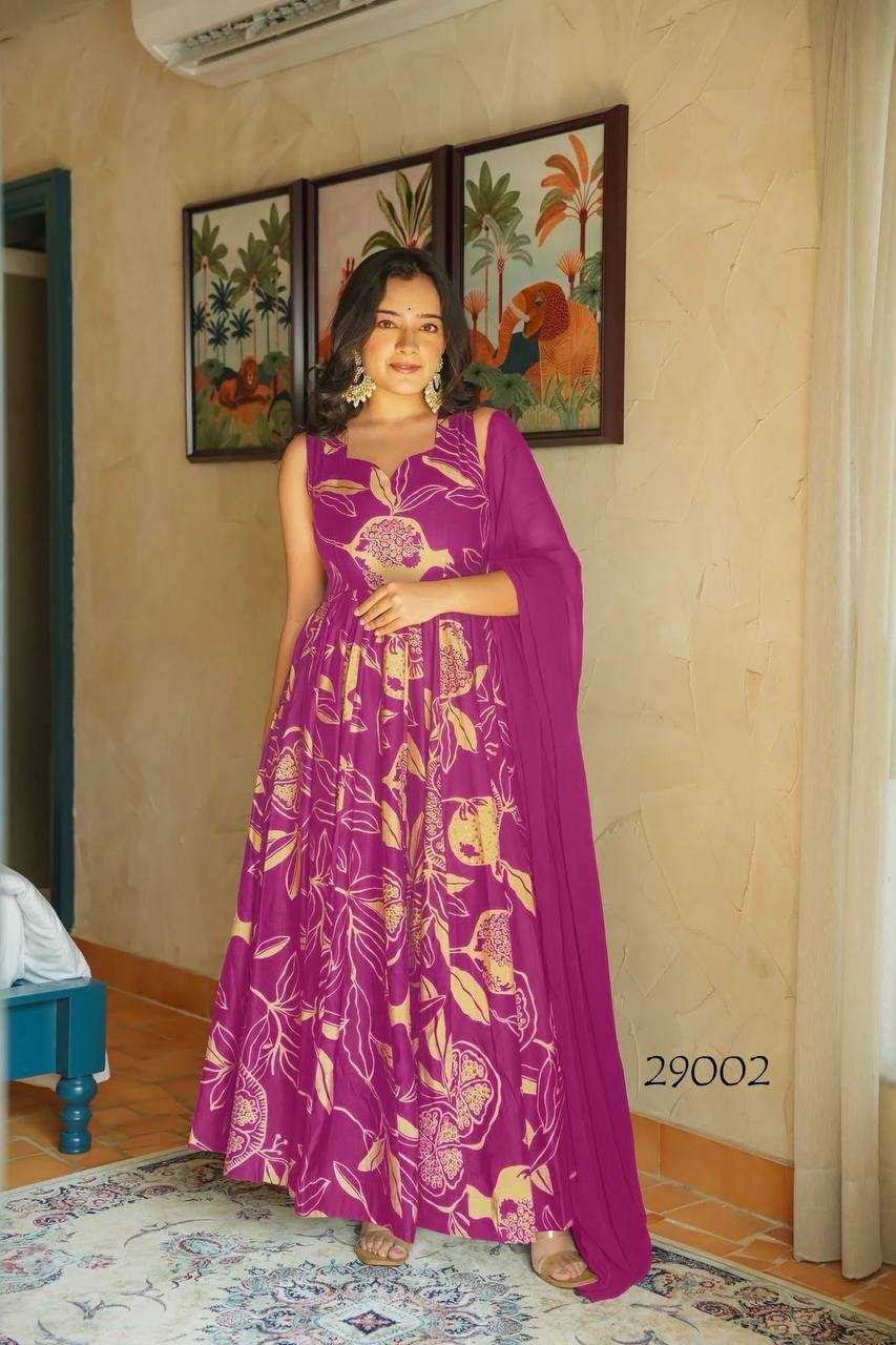 Ynf Heavy Rayon RIN131 LUCAYA Gowns Wholesale Printed Gowns Anarkali Gown Georgette Gown Manufacturer- Kapda Export