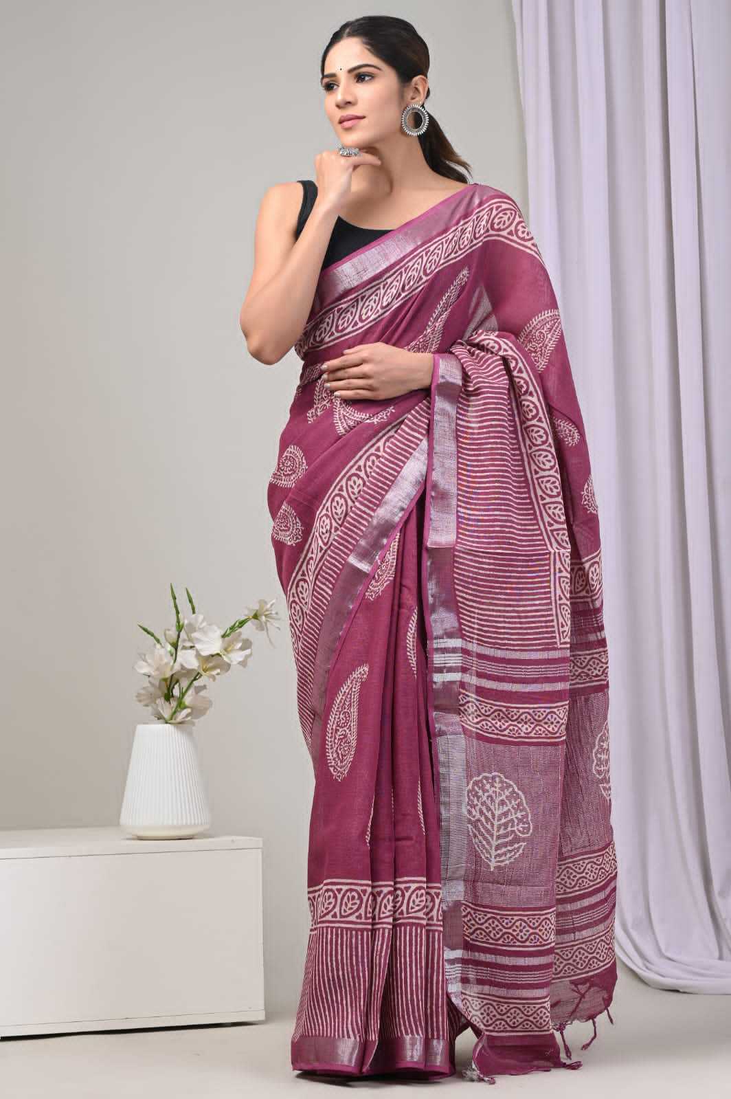 Ynf Linen KESH575 Atika Sarees Wholesale Designer Sarees Printed Sarees Linen Sarees Manufacturer- Kapda Export