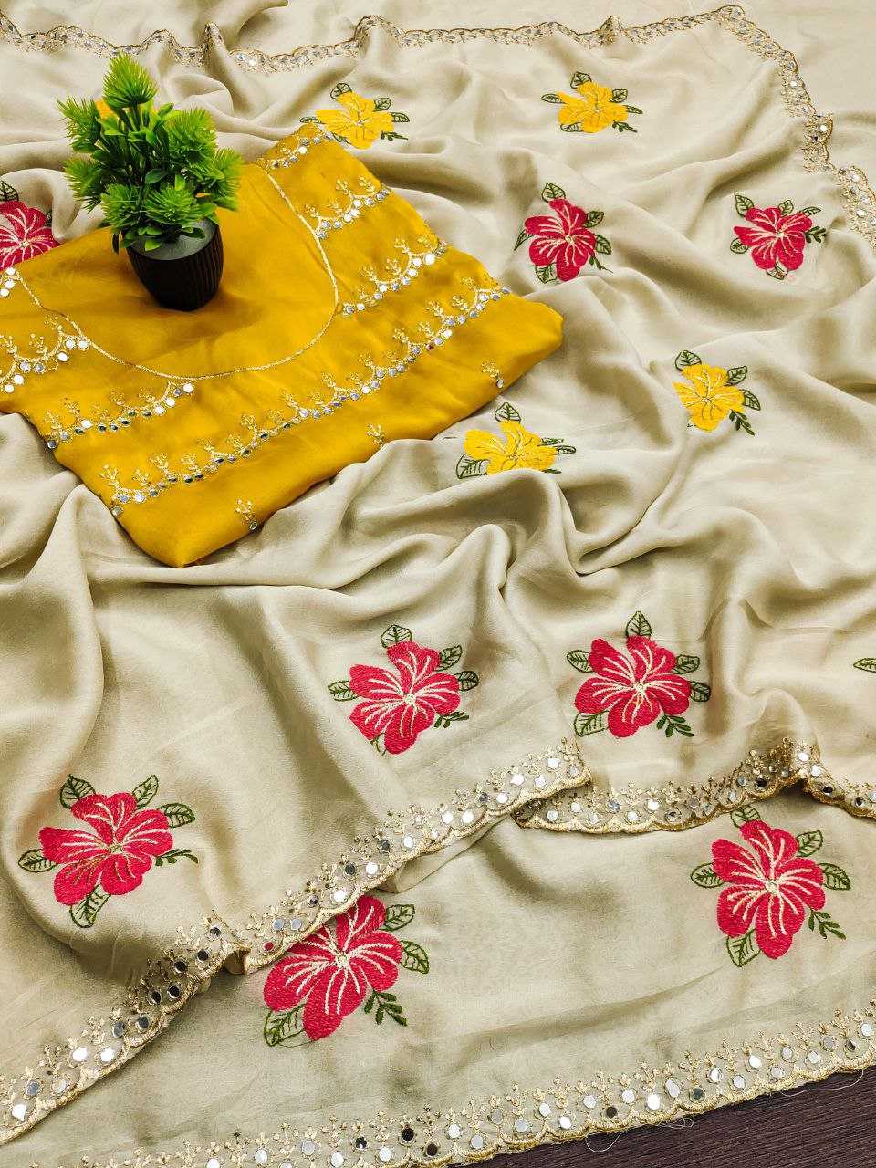 Ynf Rangoli Silk RIN216 Kavya Sarees Wholesale Embroidered Sarees Cutwork Saree Mirror Work Saree Manufacturer- Kapda Export