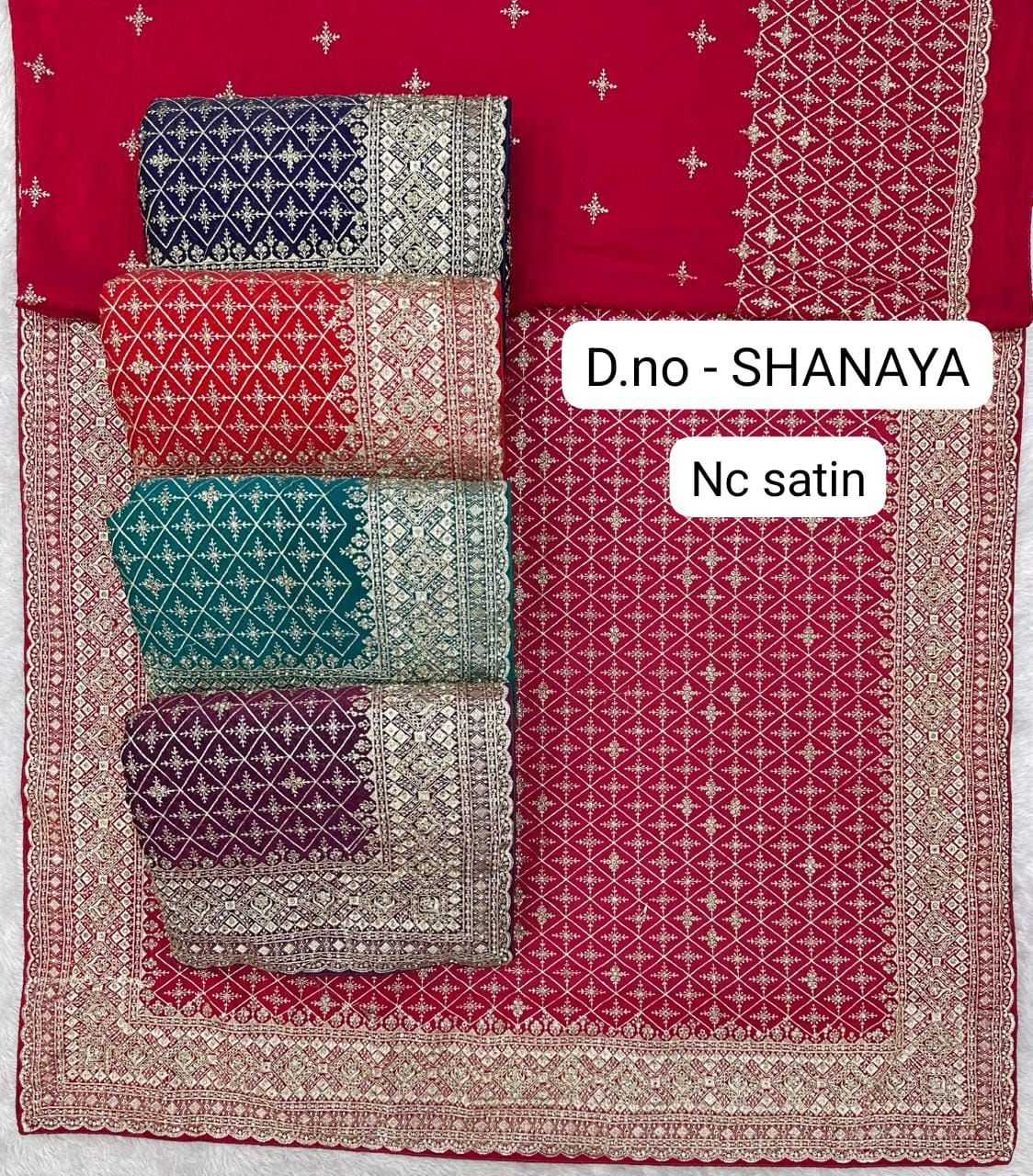 Ynf Satin KESH114 SHANAYA Sarees Wholesale Embroidered Sarees Zari Border Sarees Satin Sarees Manufacturer- Kapda Export