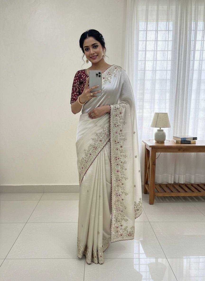 Ynf Satin RIN105 MISTY Sarees Wholesale Sequin Sarees Embroidered Sarees Satin Sarees Manufacturer- Kapda Export