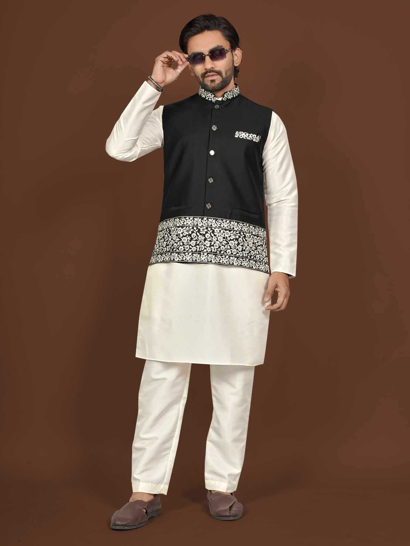 Ynf Silk KESH747 AAGAMAN Mens Wear Wholesale Mens Kurtas Embroidered Kurta Pajama Designer Ethnic Set Manufacturer- Kapda Export