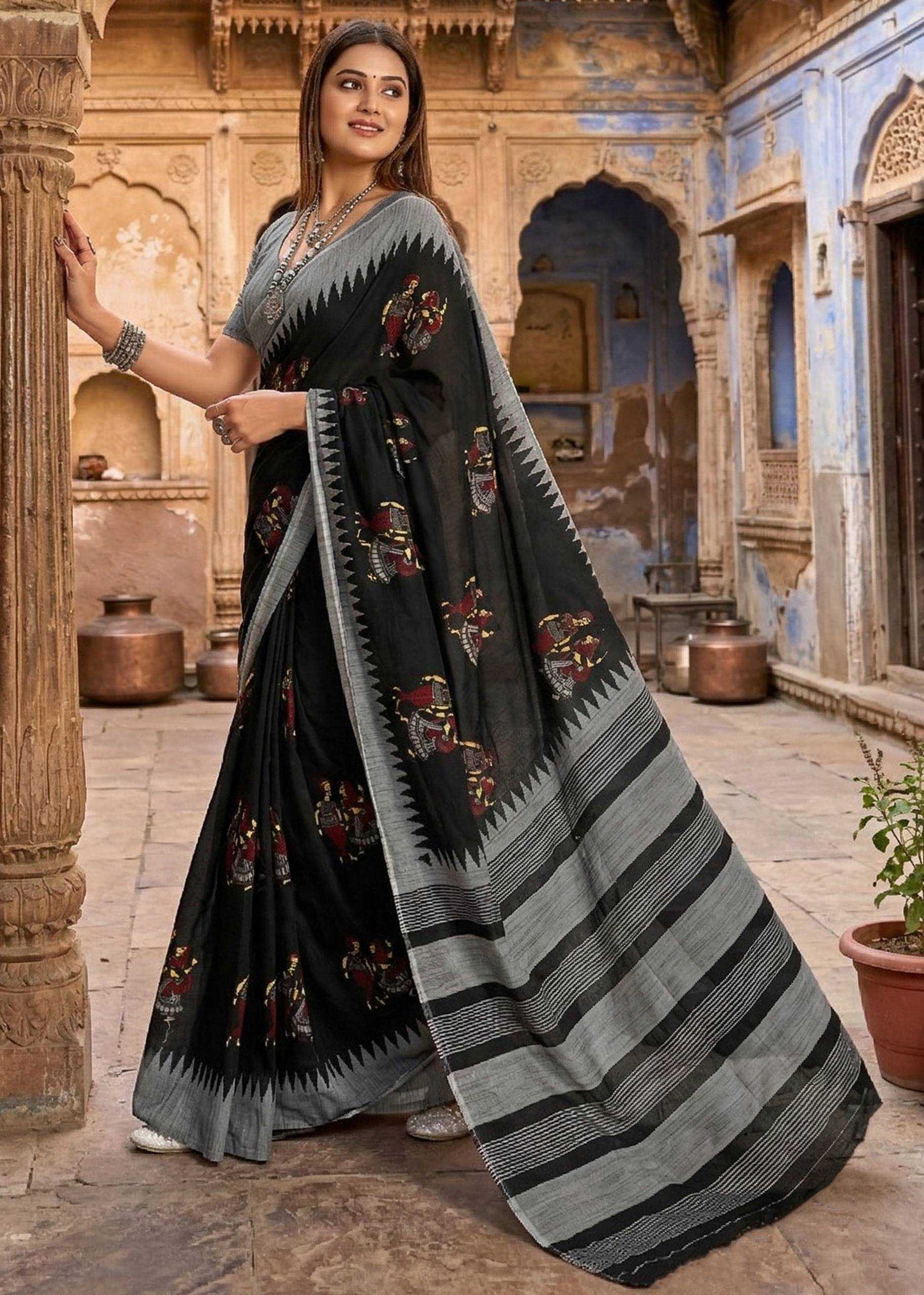 Ynf Soft Cotton RIN229 Kalmkari Sarees Wholesale Printed Sarees Kalamkari Sarees Mulmul Cotton Sarees Manufacturer- Kapda Export