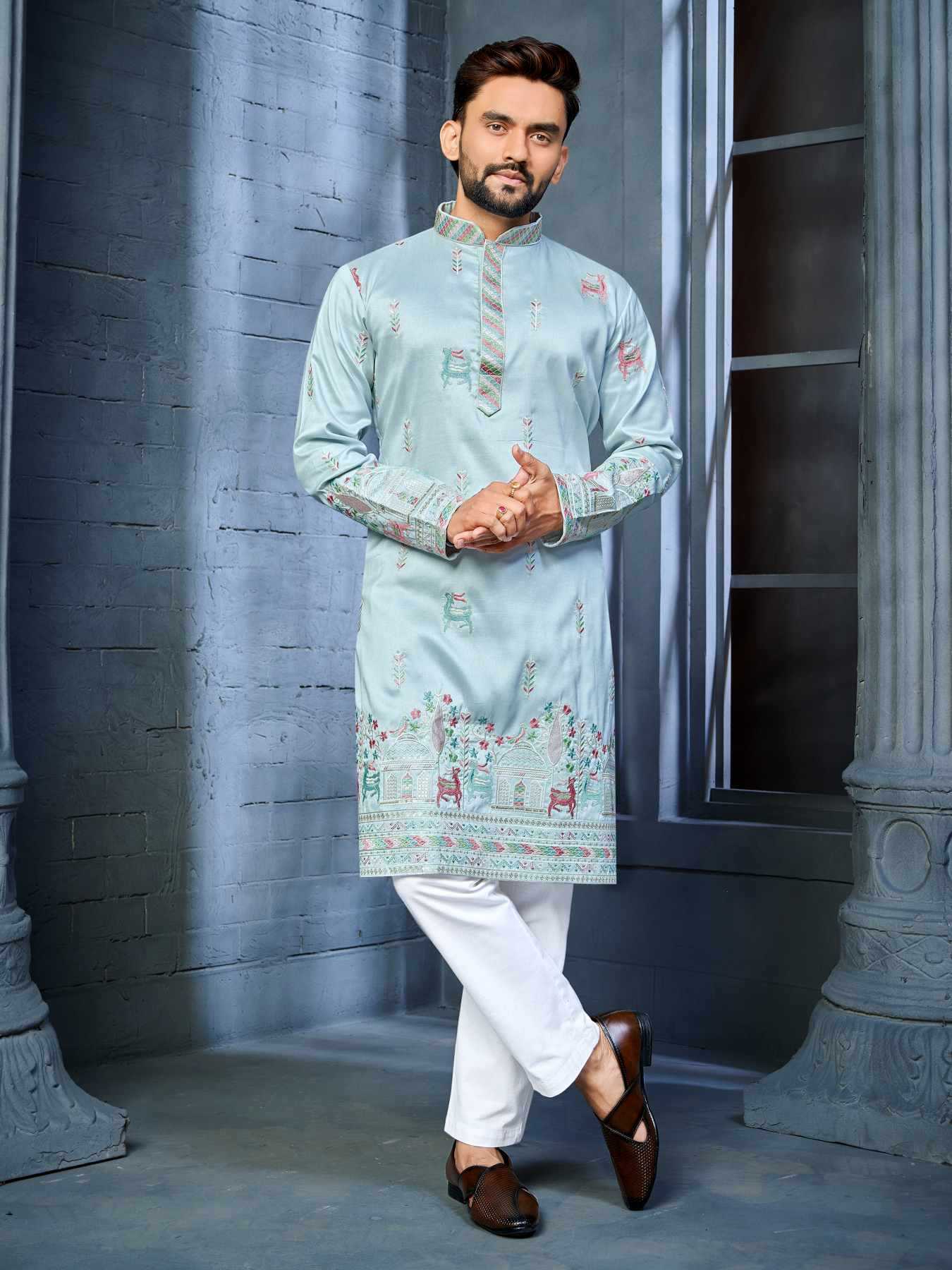Ynf Soft Silk KESH747 RIVAYAT Mens Wear Wholesale Men Cotton Kurta Embroidered Kurta Pajama Designer Ethnic Set Manufacturer- Kapda Export