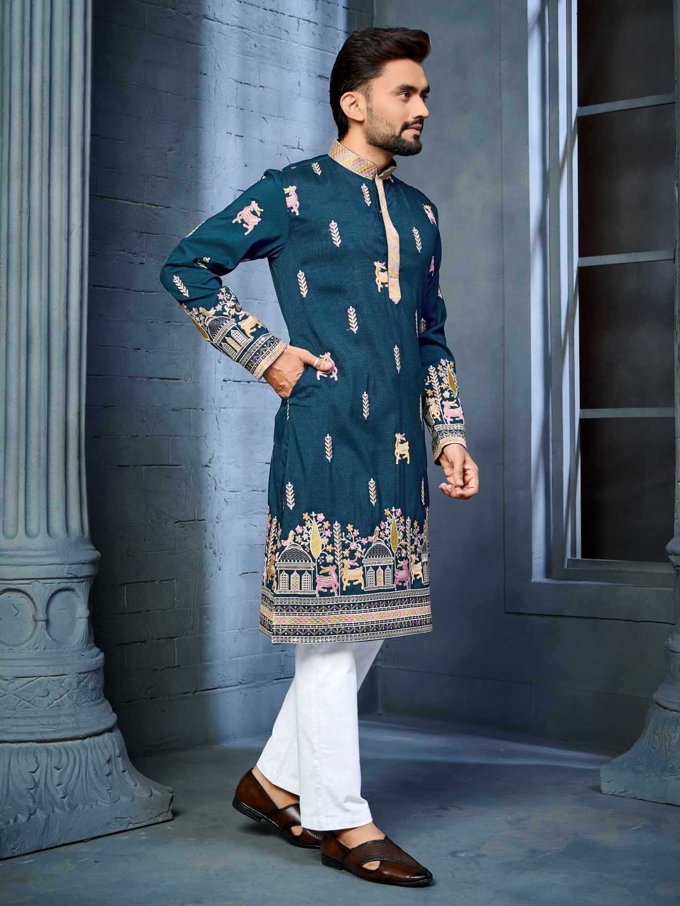 Ynf Soft Silk KESH747 RIVAYAT Mens Wear Wholesale Men Cotton Kurta Embroidered Kurta Pajama Designer Ethnic Set Manufacturer- Kapda Export
