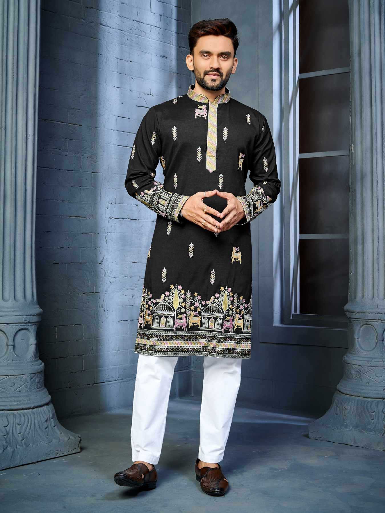 Ynf Soft Silk KESH747 RIVAYAT Mens Wear Wholesale Men Cotton Kurta Embroidered Kurta Pajama Designer Ethnic Set Manufacturer- Kapda Export