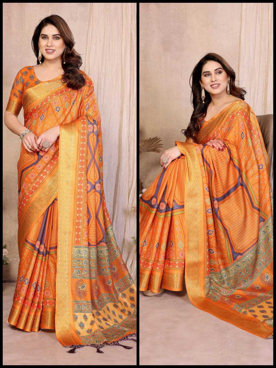 Ynf Soft Silk RIN231 BANDHEJ Sarees Wholesale Fancy Sarees Printed Sarees Tussar Sarees Manufacturer- Kapda Export