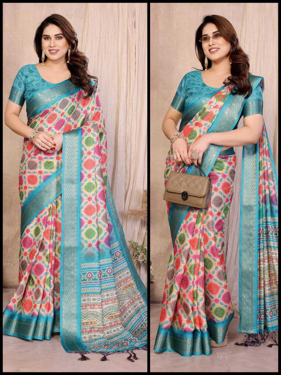 Ynf Soft Silk RIN231 BANDHEJ Sarees Wholesale Fancy Sarees Printed Sarees Tussar Sarees Manufacturer- Kapda Export