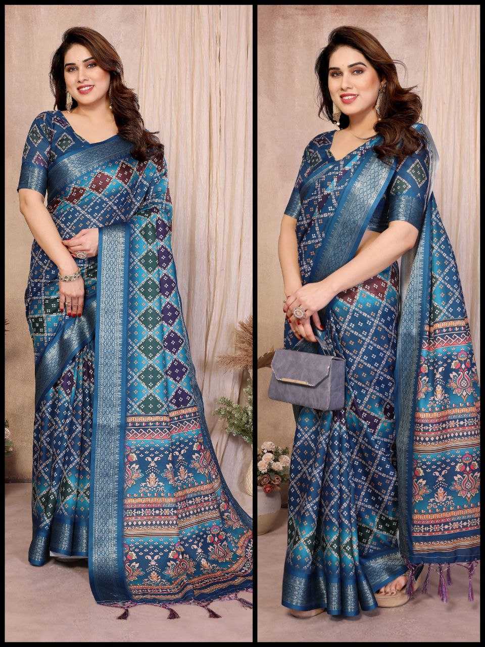 Ynf Soft Silk RIN231 BANDHEJ Sarees Wholesale Fancy Sarees Printed Sarees Tussar Sarees Manufacturer- Kapda Export