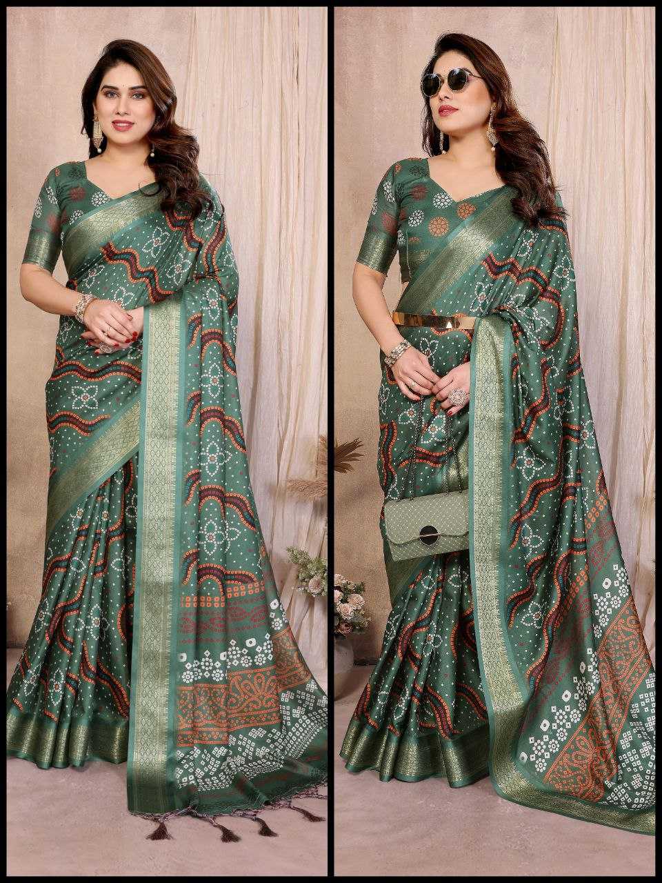 Ynf Soft Silk RIN231 BANDHEJ Sarees Wholesale Fancy Sarees Printed Sarees Tussar Sarees Manufacturer- Kapda Export