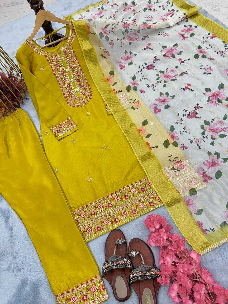 YNF CHINON SILK RAD 164 RAKHI SUITS WHOLESALE LADIES EMBROIDERY MANUFACTURER