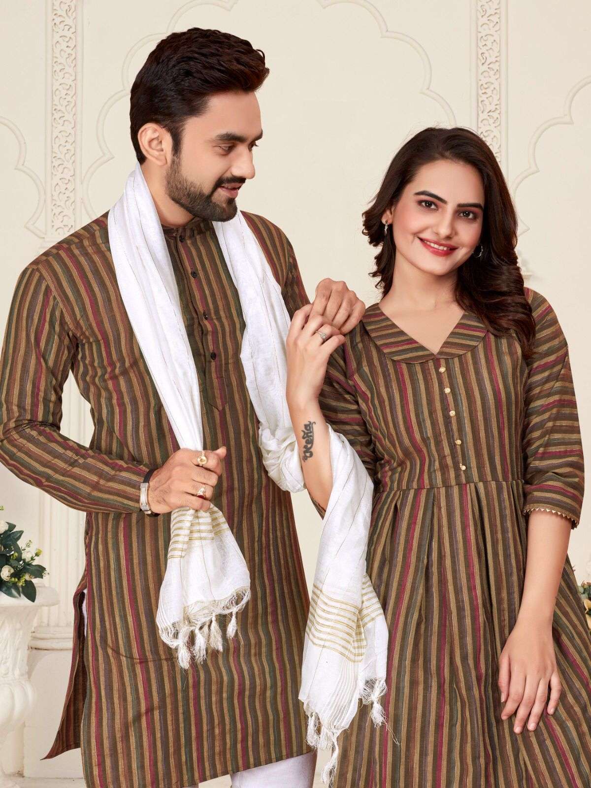 YNF COTTON WTX DHRUV-TARA COUPLE WEAR WHOLESALE MENS KURTA PAYJAM & FEMALE KURTIS BOTTOM MANUFACTURER