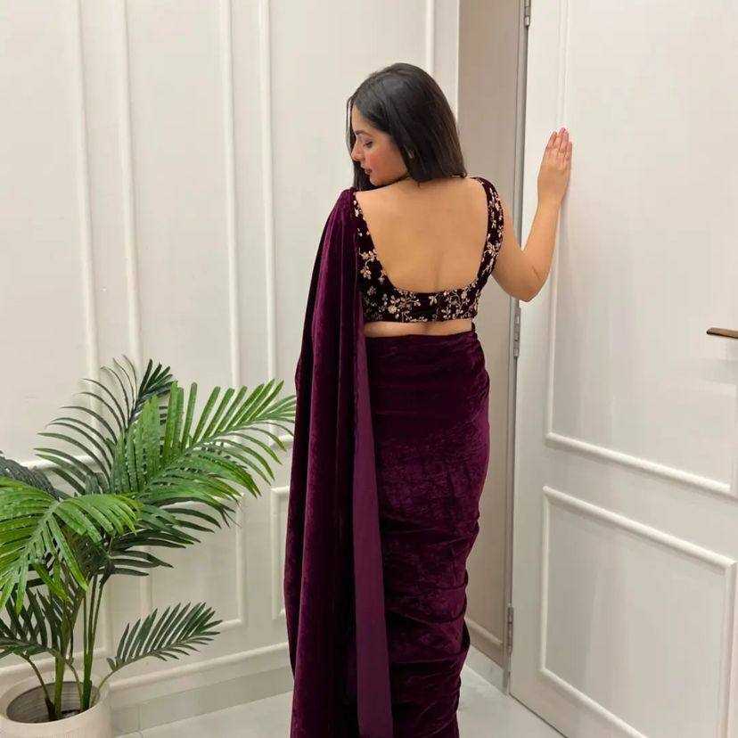 YNF VELVET RST 388 SAREES WHOLESALE PLAIN SOLID VELVET SAREES MANUFACTURER