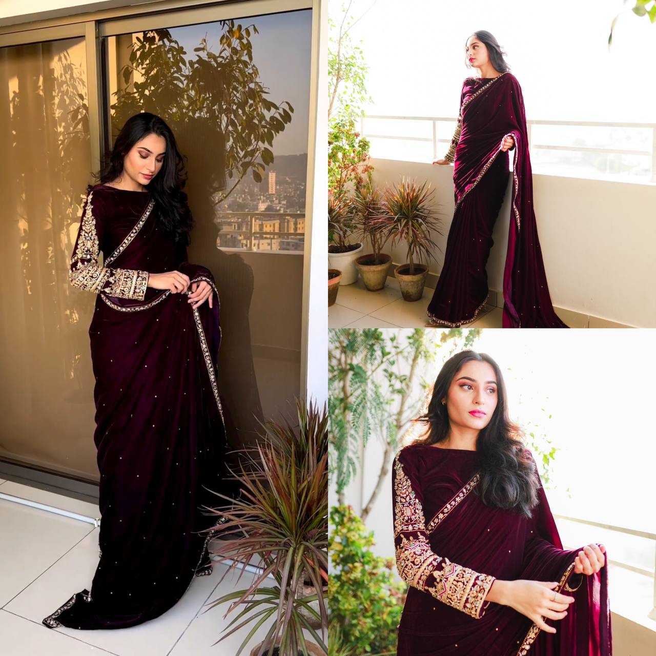 YNF VELVET RST 403 SAREES WHOLESALE PARTY WEAR VELVET EMBROIDERED SAREES MANUFACTURER