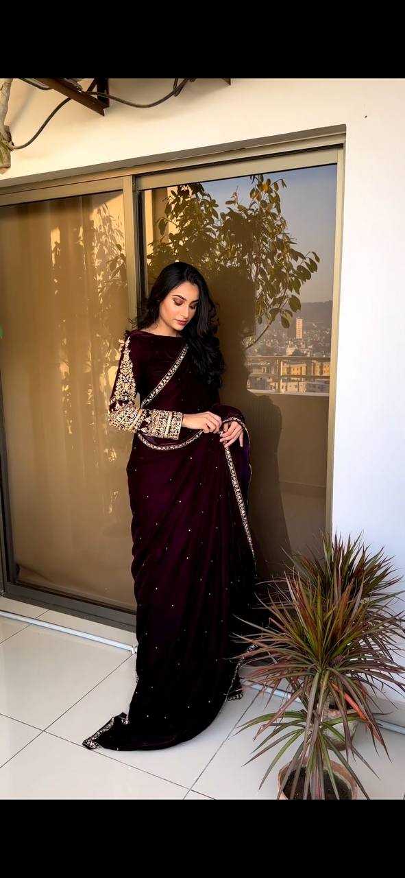 YNF VELVET RST 403 SAREES WHOLESALE PARTY WEAR VELVET EMBROIDERED SAREES MANUFACTURER