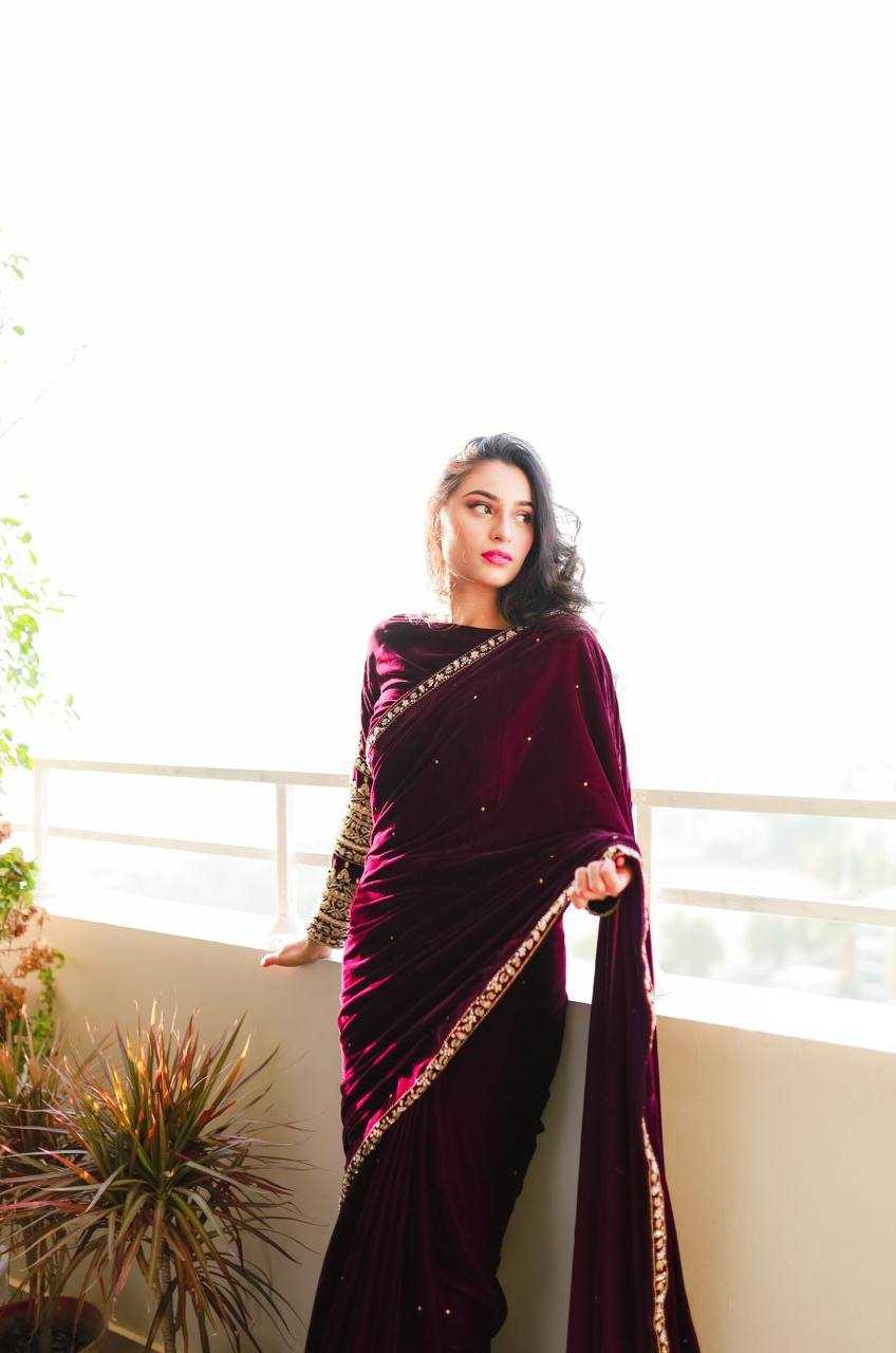 YNF VELVET RST 403 SAREES WHOLESALE PARTY WEAR VELVET EMBROIDERED SAREES MANUFACTURER