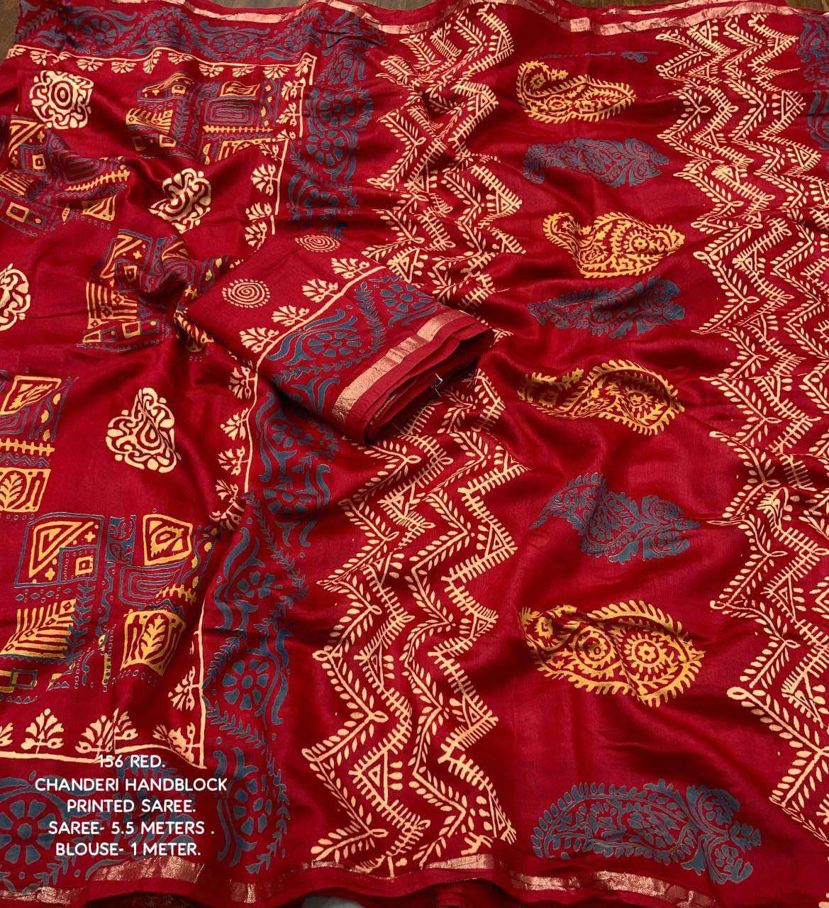 YNF CHANDERI COTTON KESH118 156 SAREES WHOLESALE COTTON LINEN CHANDERI ZARI BORDER HAND PRINTED SAREES MANUFACTURER