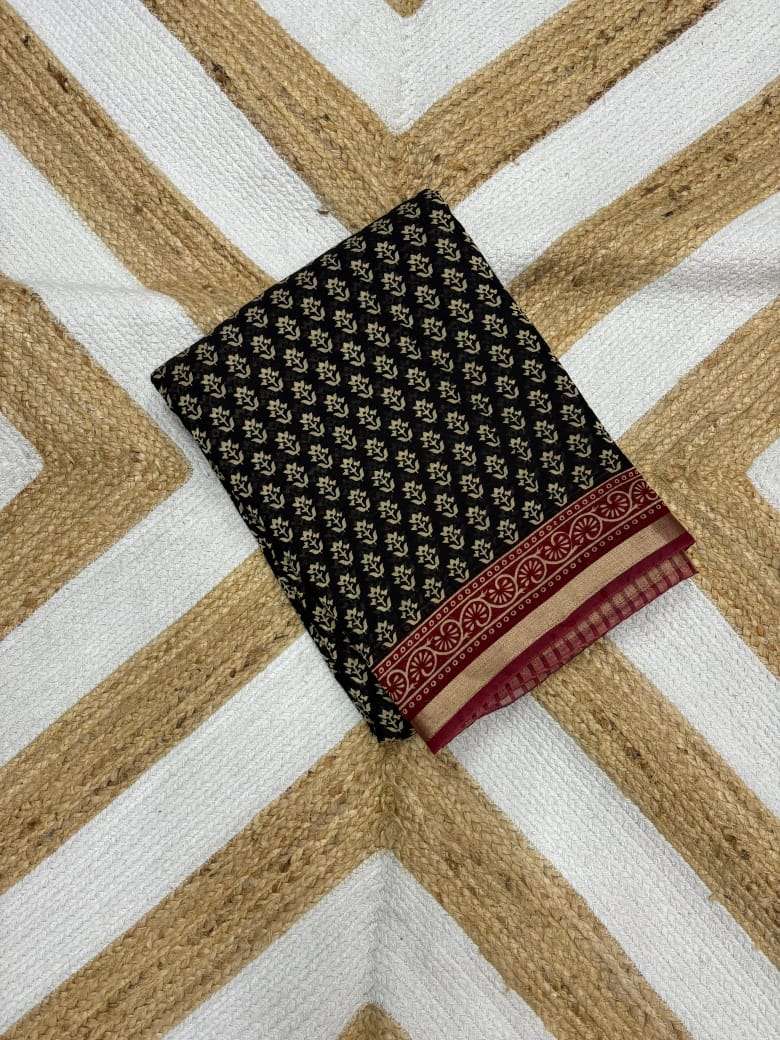 YNF CHANDERI COTTON RIN191 RUN55 SAREES NWHOLESALE PRINTED COTTON LINEN CHANDERI BATIK ZARI BORDER SAREES MANUFACTURER