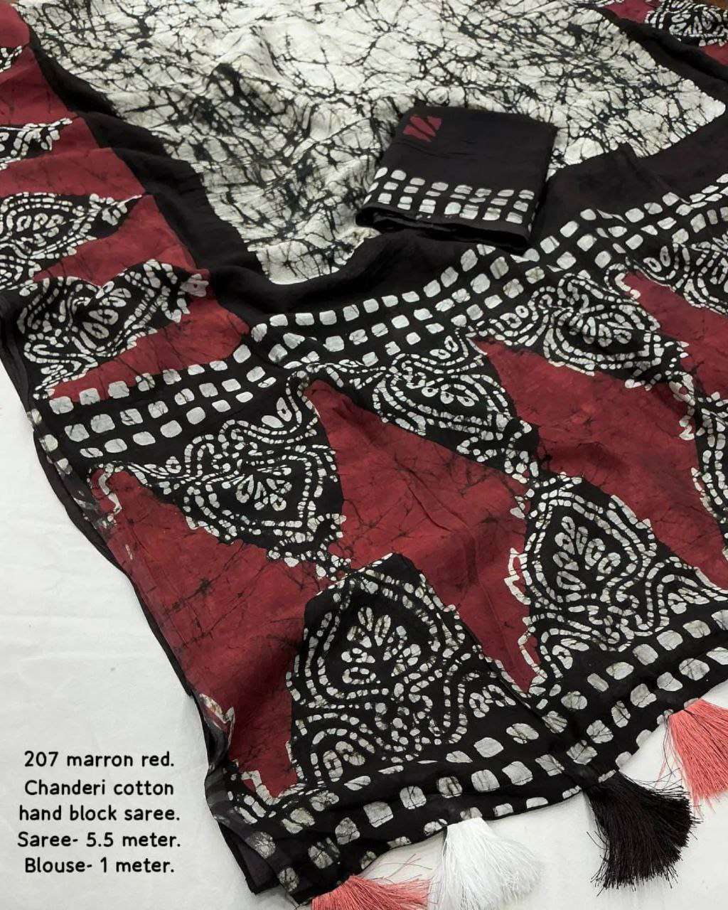 YNF CHNADERI COTTON KESH118 207 SAREES WHOLESALE PRINTED COTTON LINEN CHANDERI BATIK HAND PRINTED SAREES MANUFACTURER