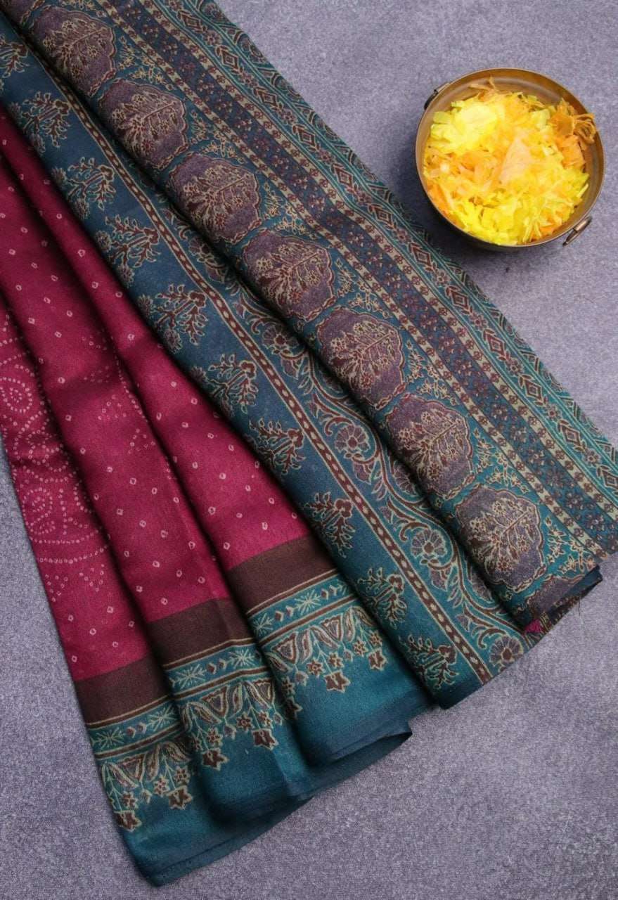 YNF LINEN RIN163 RAE20 SAREES WHOLESALE LADIES AJRAKH BANDHANI BANDHEJ SAREES MANUFACTURER