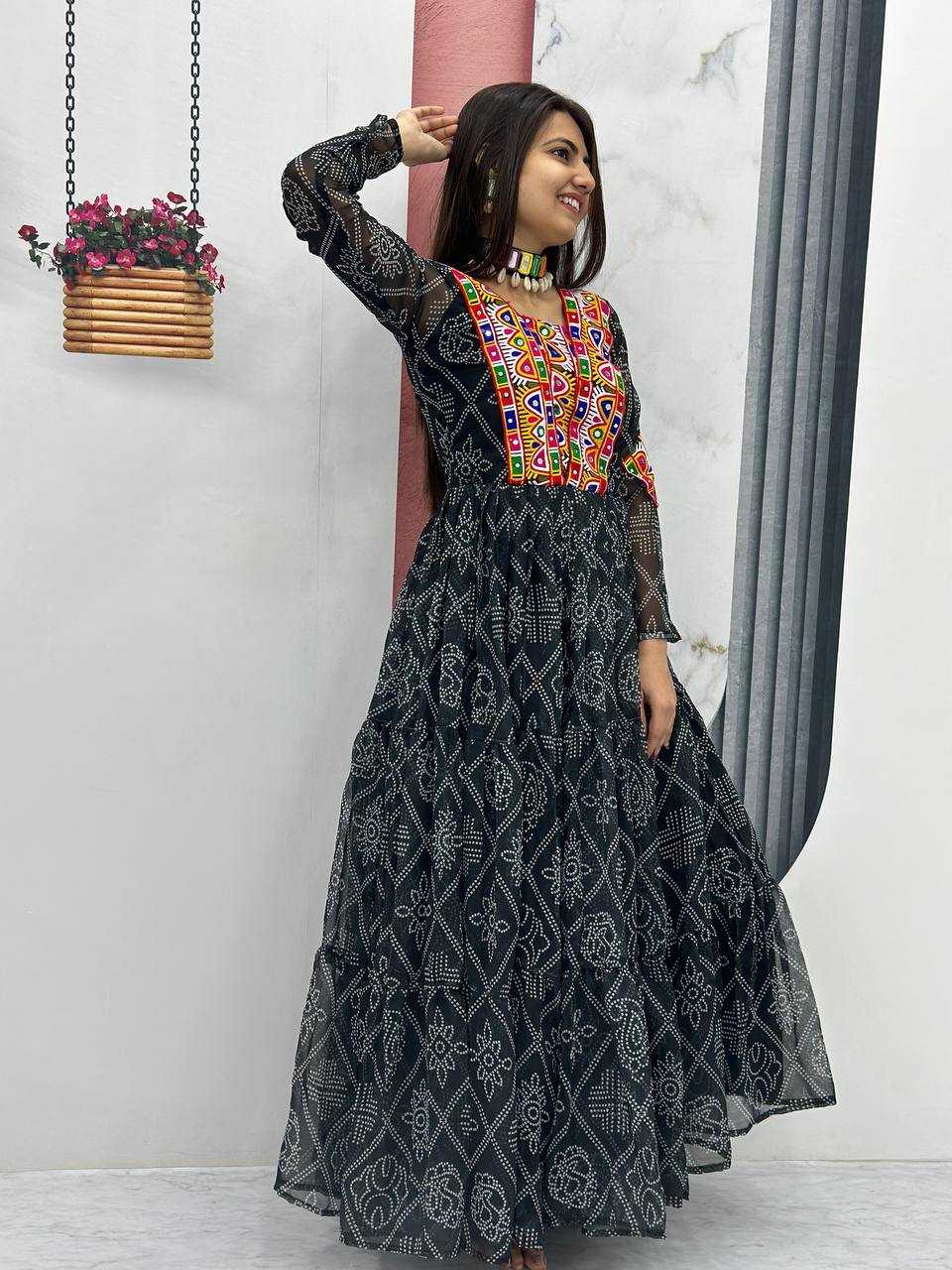 YNF PURE BANDHEJ KESH119 N25 GOWNS WHOLESALE PRINTED FANCY LONG NAVRATRI GOWNS  MANUFACTURER