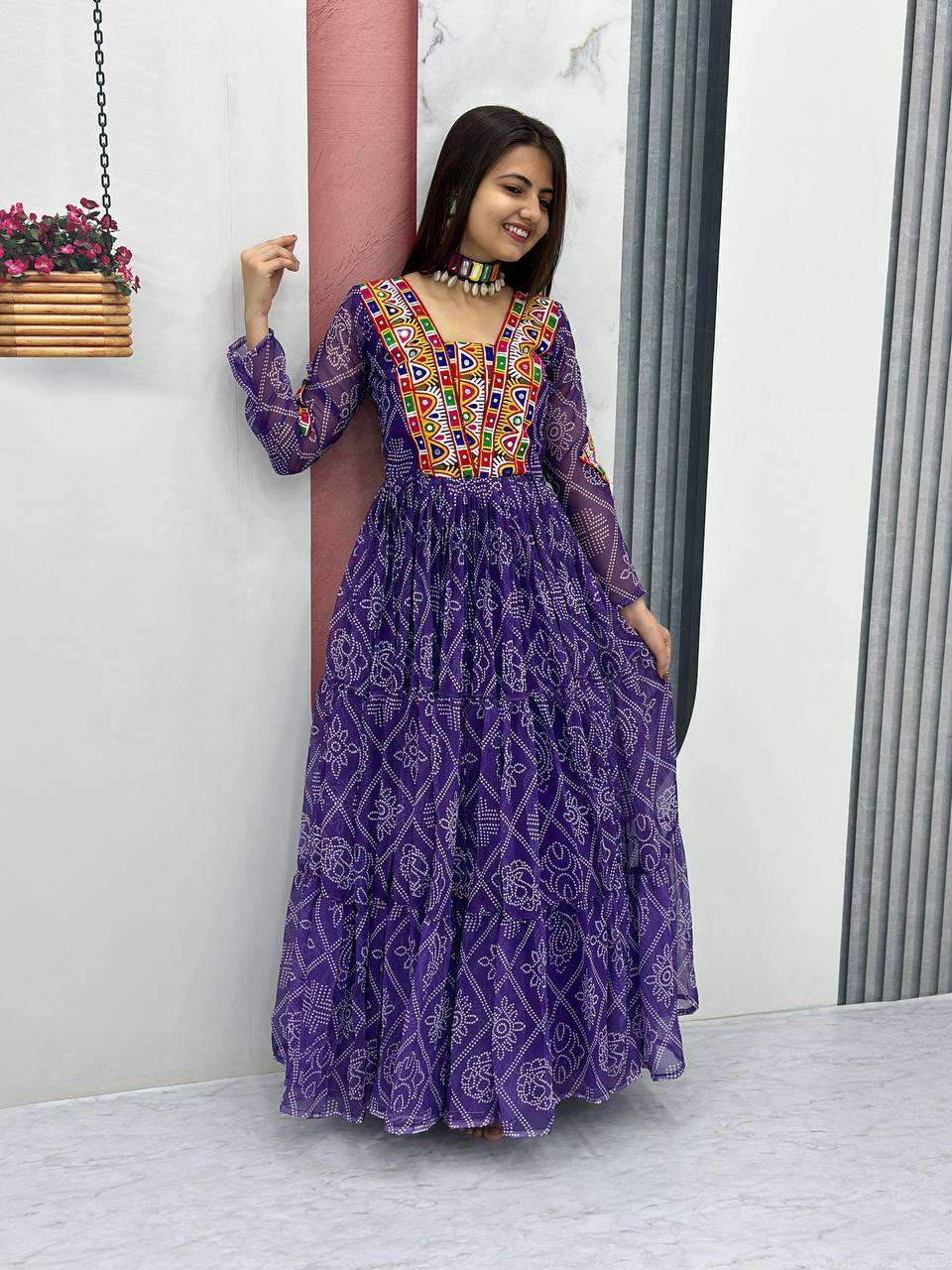 YNF PURE BANDHEJ KESH119 N25 GOWNS WHOLESALE PRINTED FANCY LONG NAVRATRI GOWNS  MANUFACTURER